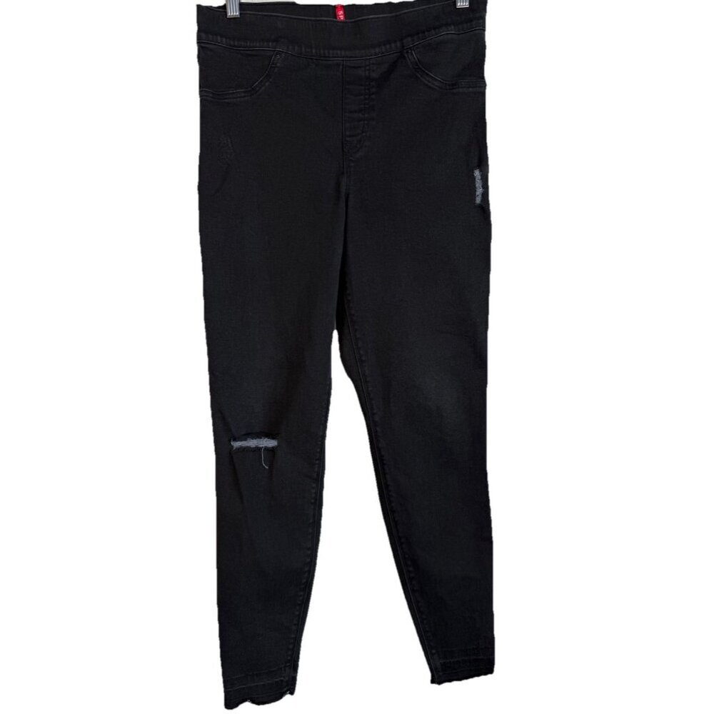 SPANX Women's Black High Rise Vintage Distressed Skinny Jeans Size Large‎